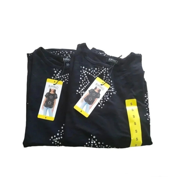 NWT Buffalo French Terry Top Small Black Million Stars Short Sleeve - Picture 9 of 9